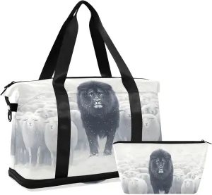AIXIWAWA Duffel Bag Black Lion Sheep Print with for Travel Gym with Shoes Compartment Large Capacity with Toiletry Bag