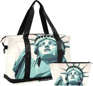 AIXIWAWA Duffel Bag Crying Statue Of Liberty Print for Travel Gym with Shoes Compartment Large Capacity with Toiletry Bag