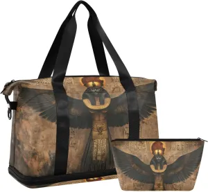 AIXIWAWA Duffel Bag Egyptian Painting Print with for Travel Gym with Shoes Compartment Large Capacity with Toiletry Bag