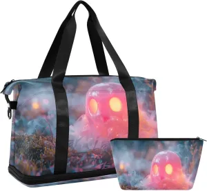 AIXIWAWA Halloween Monster Duffel Bag Set with Shoes Compartment Trolley Sleeve Removeable Strap for Workout Travel Gym