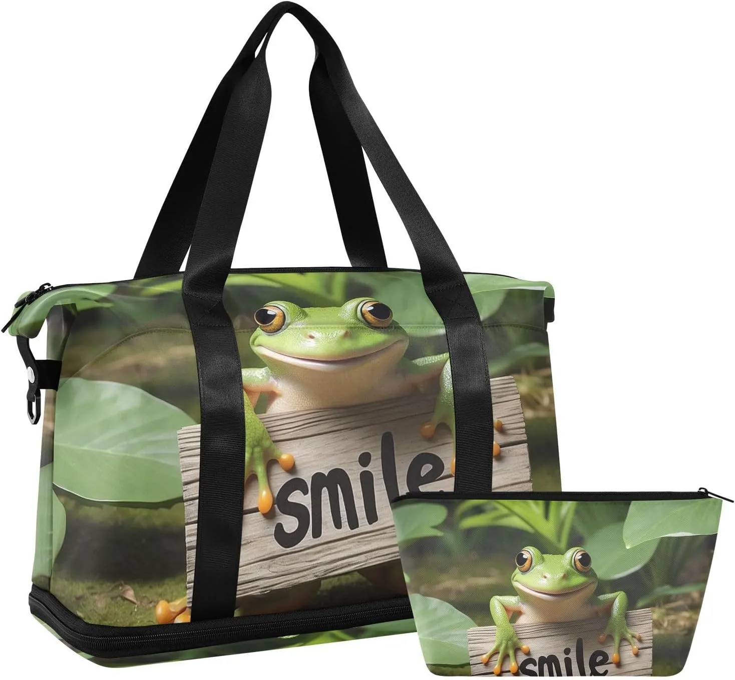 AIXIWAWA Lovely Frog Duffel Bag Set with Shoes Compartment Trolley Sleeve Removeable Strap for Workout Travel Gym