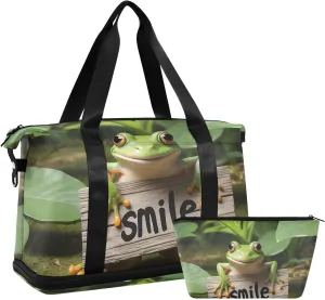 AIXIWAWA Lovely Frog Duffel Bag Set with Shoes Compartment Trolley Sleeve Removeable Strap for Workout Travel Gym