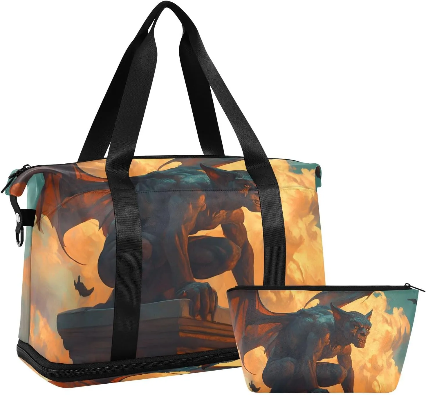 AIXIWAWA Monster Statue Duffel Bags Set with Shoes Compartment Trolley Sleeve Removeable Strap for Workout Travel Gym
