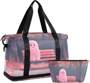 AIXIWAWA Quiet Halloween Ghost Duffel Bags Set with Shoes Compartment Trolley Sleeve Removeable Strap for Workout Travel Gym