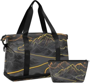 AIXIWAWA Shining Landscape Duffel Bags Set with Shoes Compartment Trolley Sleeve Removeable Strap for Workout Travel Gym