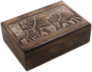 Ajuny Hand Carved Wooden Decorative Jewelry Box Elephant Motif Design Rustic Finish Keepsake Storage Travel Organizer Vintage Style Treasure Chest Trinket Holder Gifts