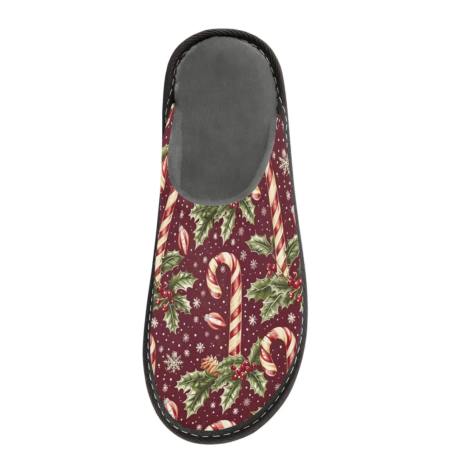 ALAZA Candy Christmas Berry Leaf Snowflake Fuzzy Slippers for Women Men Warm Soft Lightweight Memory Foam House Slippers 6.5-7
