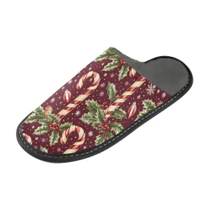 ALAZA Candy Christmas Berry Leaf Snowflake Fuzzy Slippers for Women Men Warm Soft Lightweight Memory Foam House Slippers 6.5-7