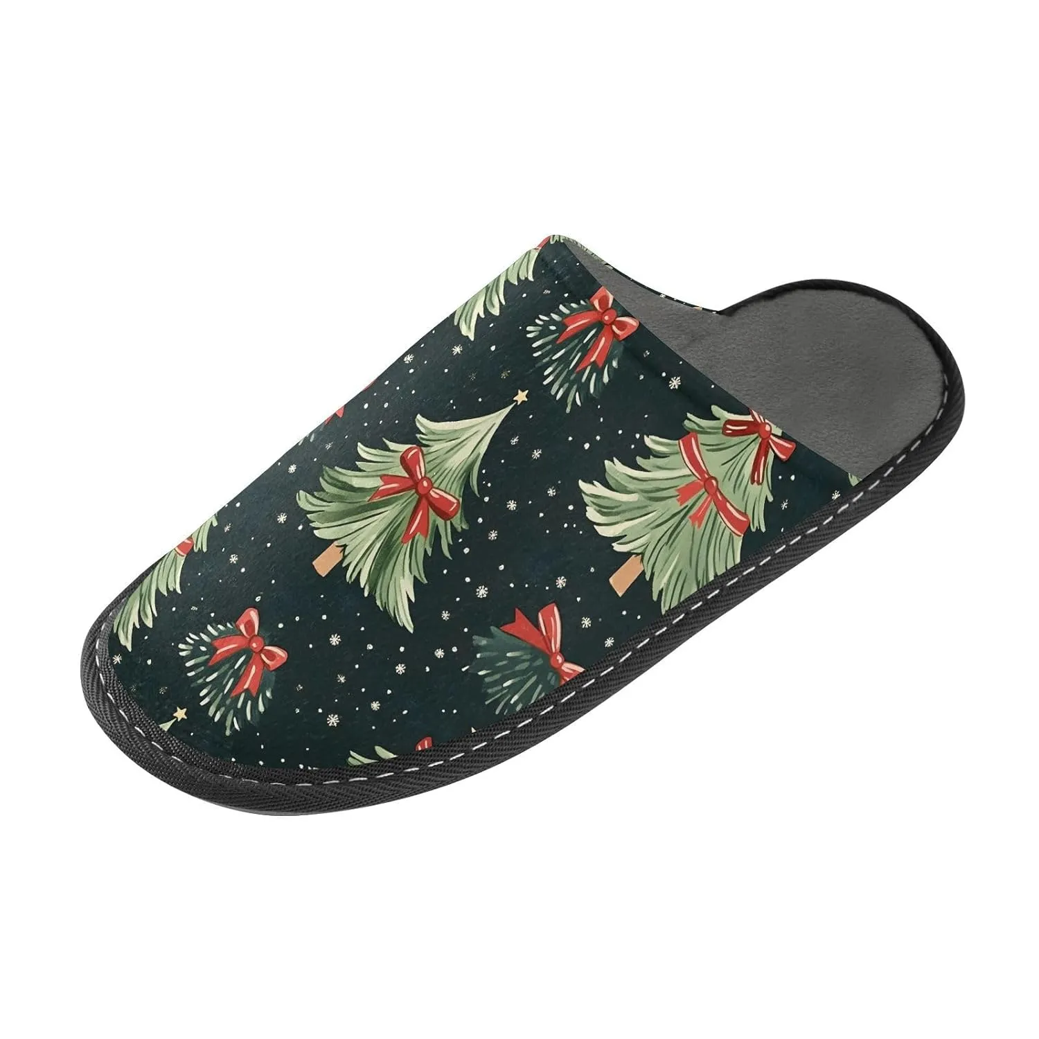ALAZA Christmas Bow Tree Snowflake Fuzzy Slippers for Women Men Warm Soft Lightweight Memory Foam House Slippers 4-5