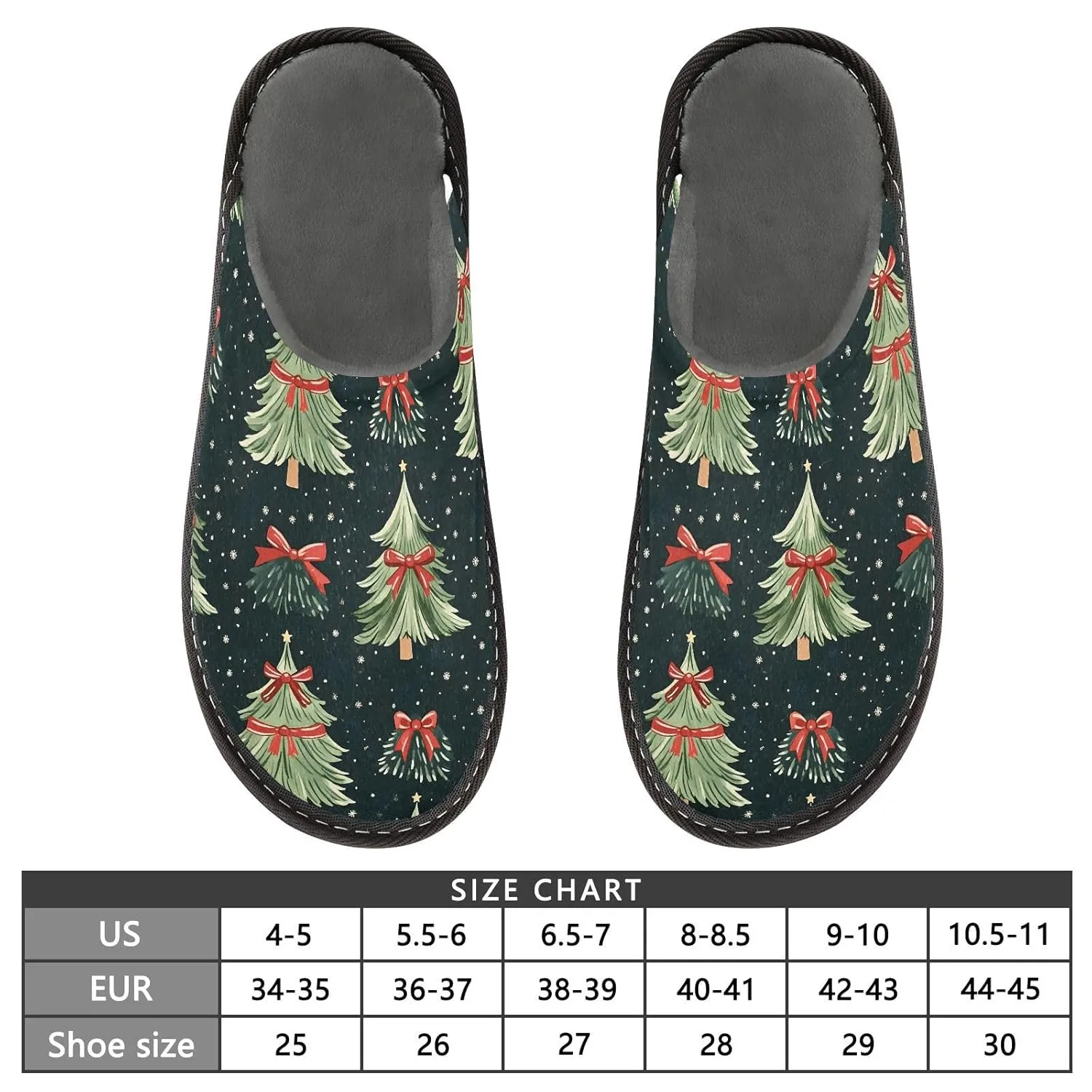 ALAZA Christmas Bow Tree Snowflake Fuzzy Slippers for Women Men Warm Soft Lightweight Memory Foam House Slippers 4-5