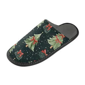ALAZA Christmas Bow Tree Snowflake Fuzzy Slippers for Women Men Warm Soft Lightweight Memory Foam House Slippers 4-5