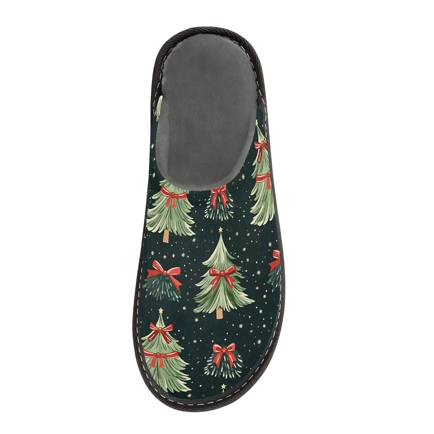 ALAZA Christmas Bow Tree Snowflake Fuzzy Slippers for Women Men Warm Soft Lightweight Memory Foam House Slippers 4-5