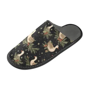 ALAZA Christmas Goose Snowflake Fuzzy Slippers for Women Men Warm Soft Lightweight Memory Foam House Slippers 5.5-6