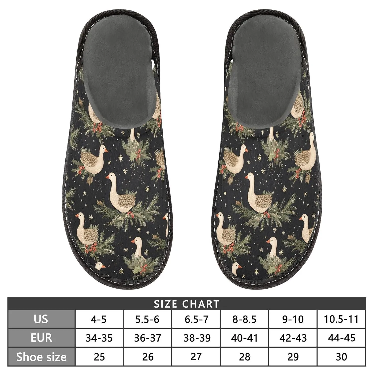 ALAZA Christmas Goose Snowflake Fuzzy Slippers for Women Men Warm Soft Lightweight Memory Foam House Slippers 5.5-6