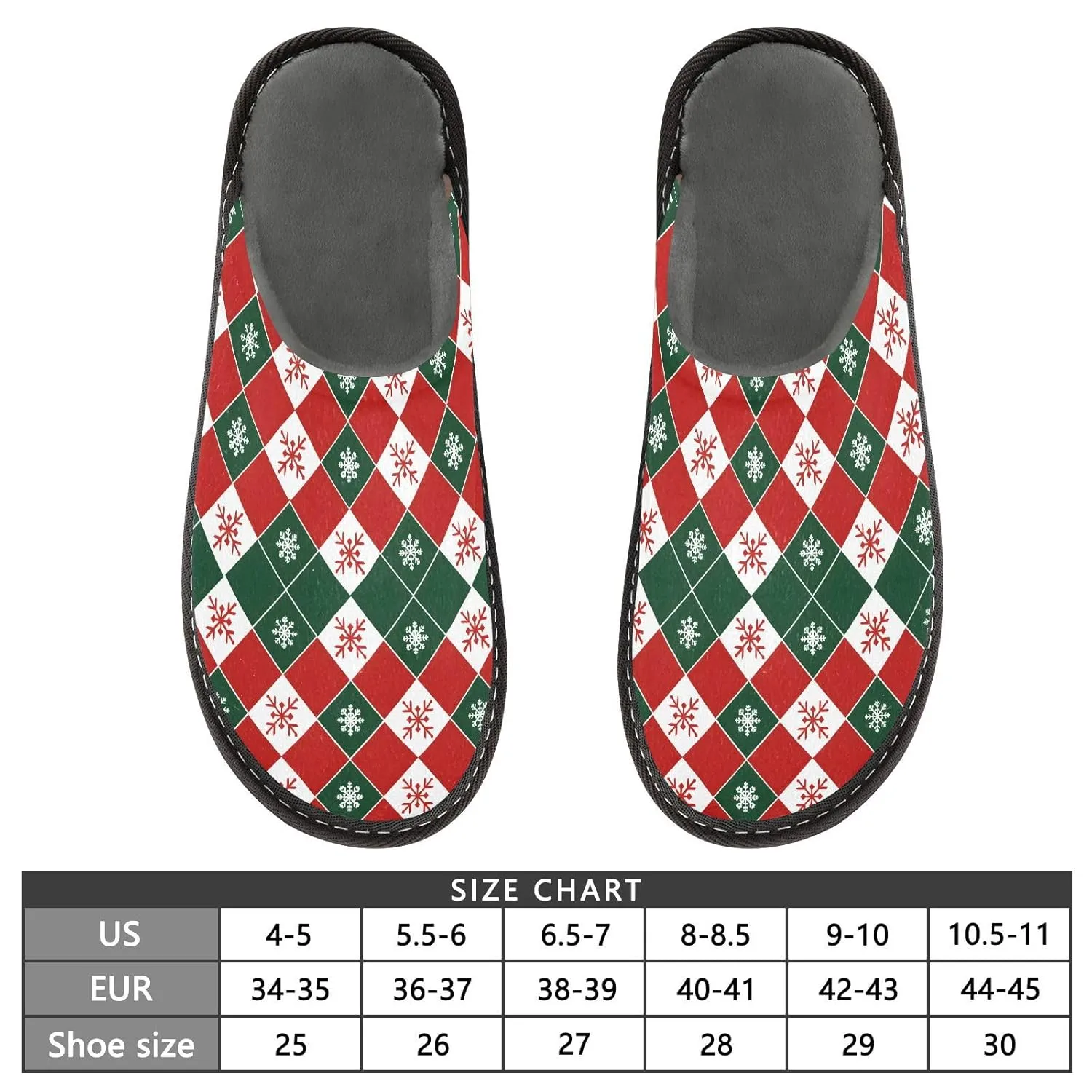 ALAZA Christmas Red Green Plaid Snowflake Fuzzy Slippers for Women Men Warm Soft Lightweight Memory Foam House Slippers 4-5