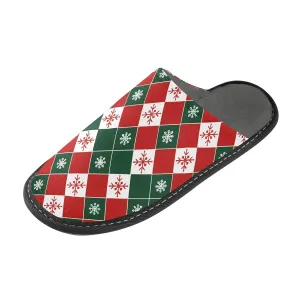 ALAZA Christmas Red Green Plaid Snowflake Fuzzy Slippers for Women Men Warm Soft Lightweight Memory Foam House Slippers 4-5