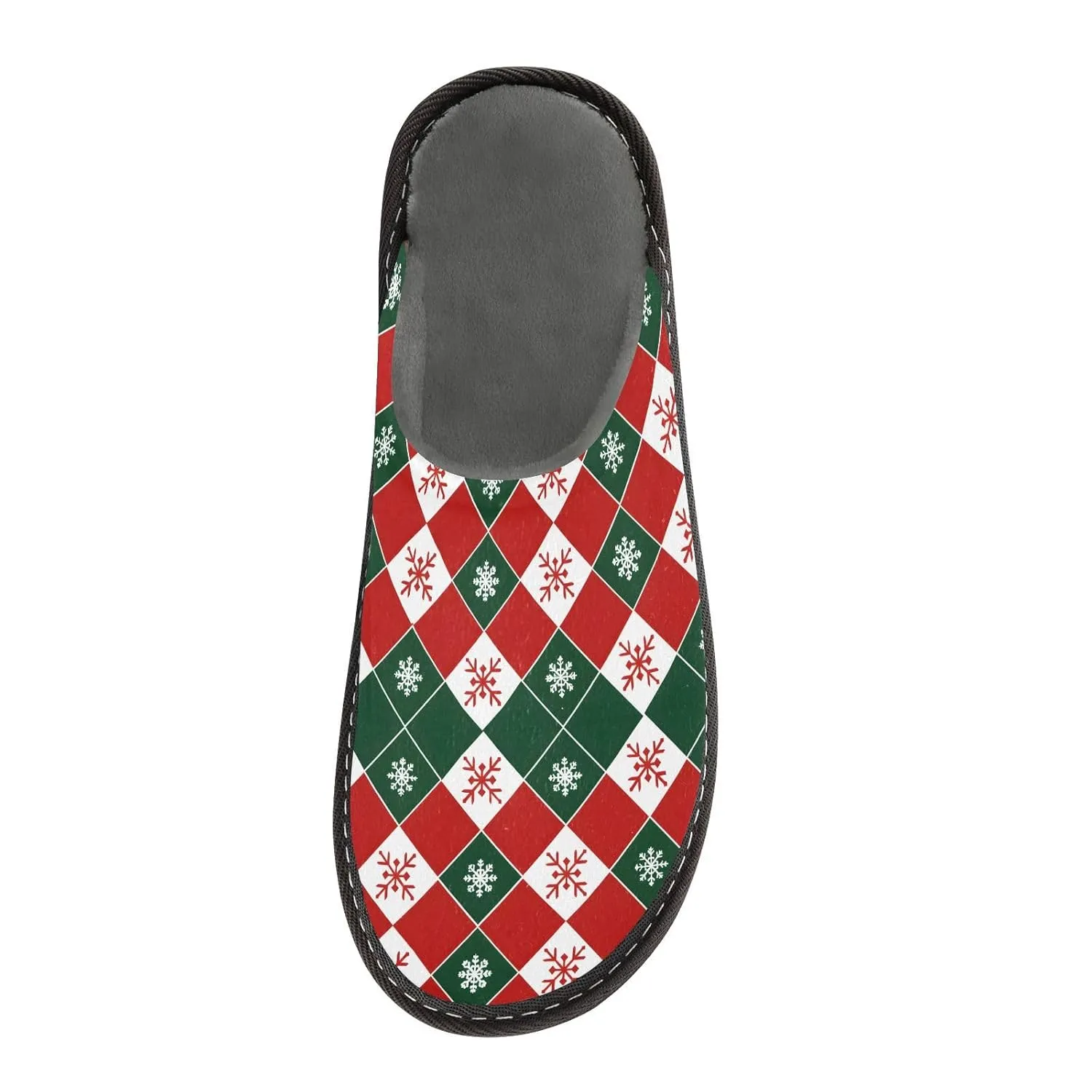 ALAZA Christmas Red Green Plaid Snowflake Fuzzy Slippers for Women Men Warm Soft Lightweight Memory Foam House Slippers 4-5