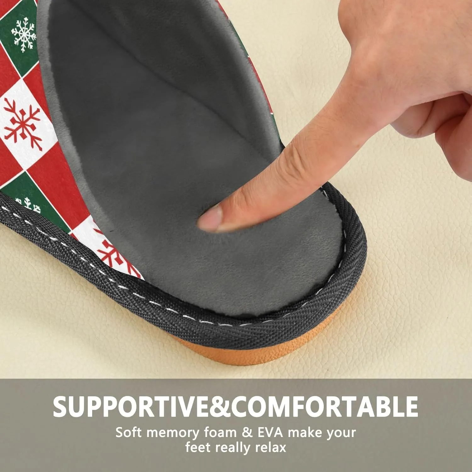 ALAZA Christmas Red Green Plaid Snowflake Fuzzy Slippers for Women Men Warm Soft Lightweight Memory Foam House Slippers 4-5
