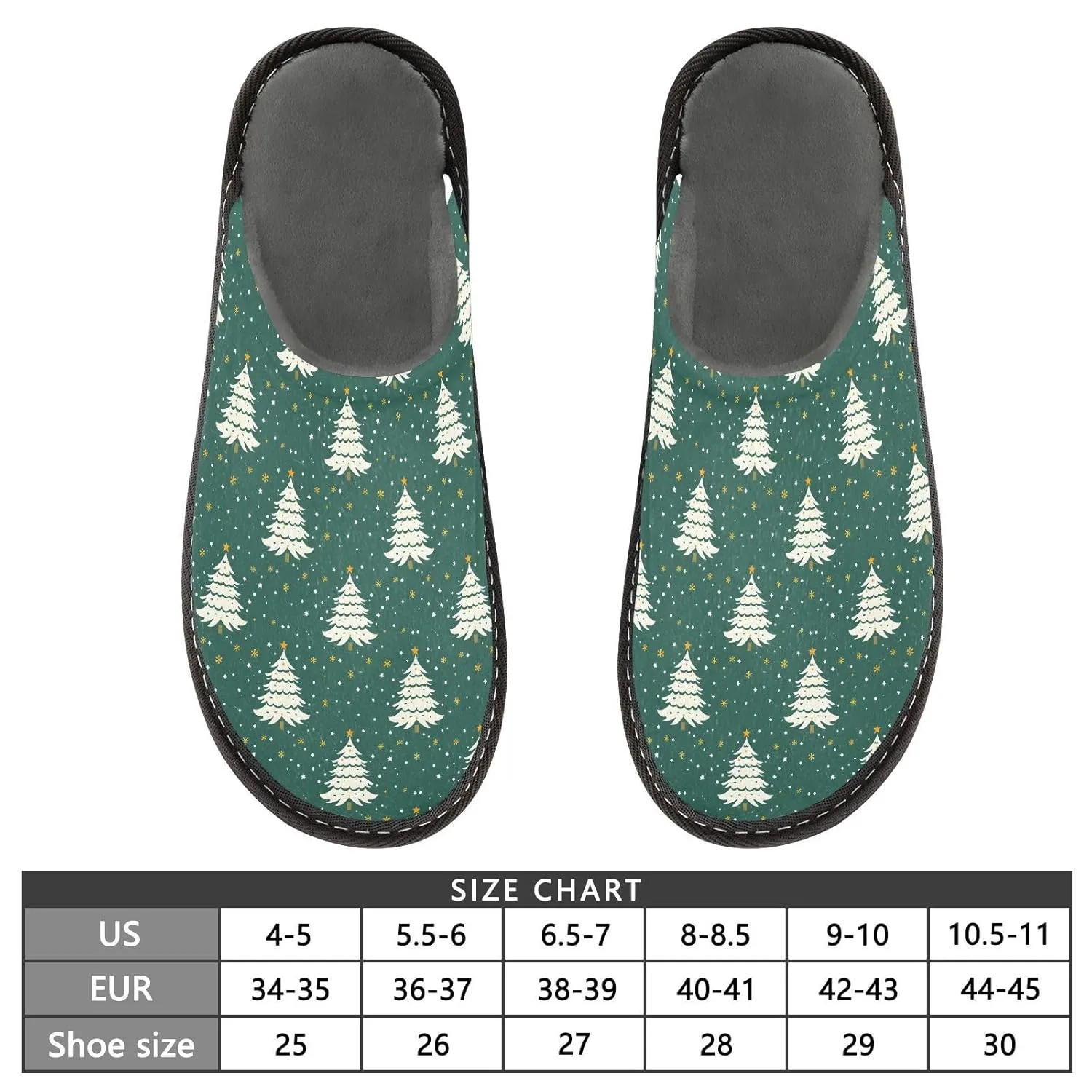 ALAZA Christmas Tree Green Snowflake Fuzzy Slippers for Women Men Warm Soft Lightweight Memory Foam House Slippers 6.5-7