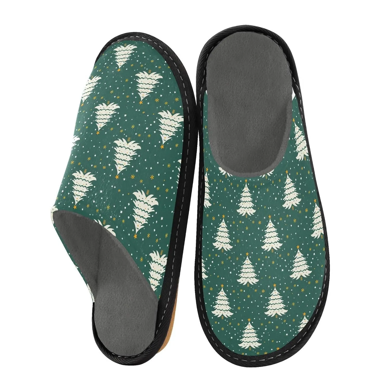 ALAZA Christmas Tree Green Snowflake Fuzzy Slippers for Women Men Warm Soft Lightweight Memory Foam House Slippers 6.5-7