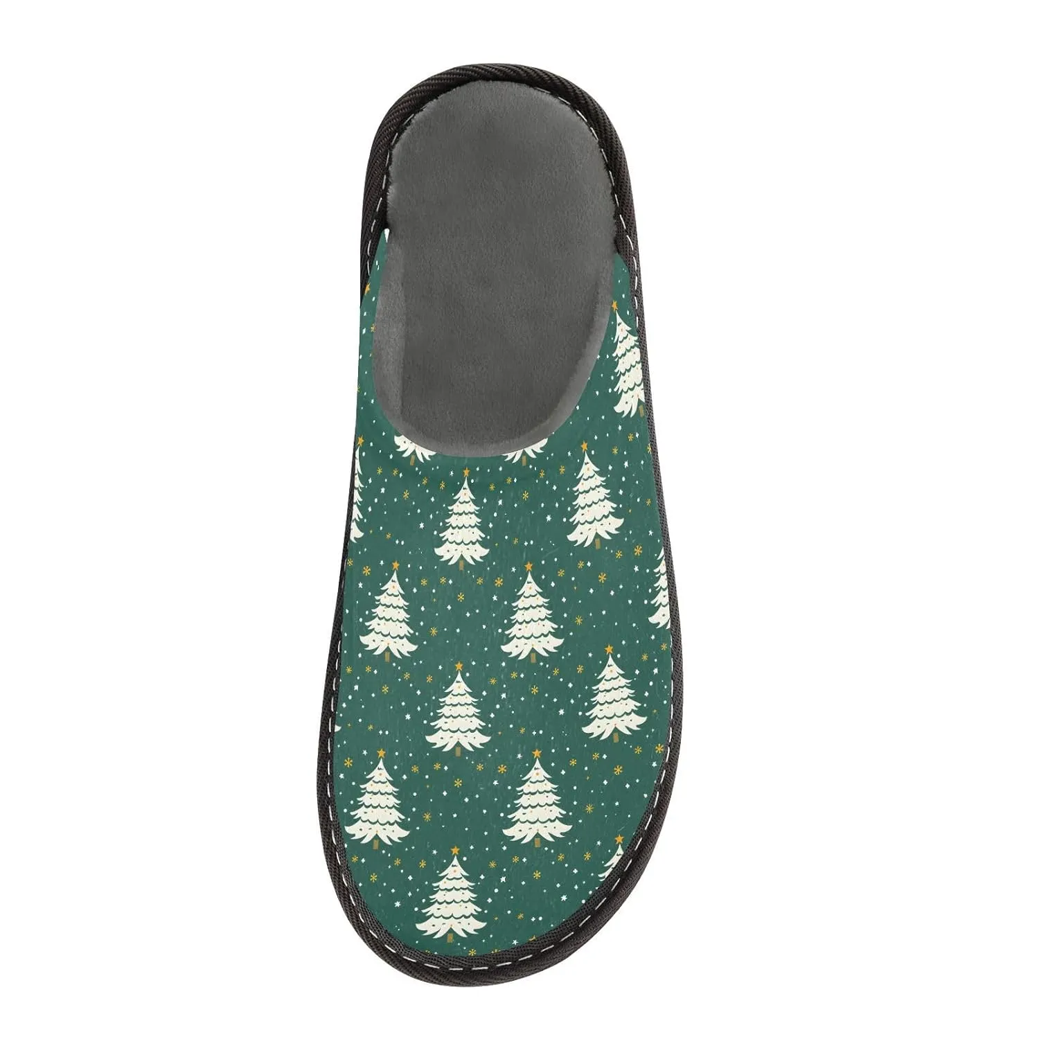 ALAZA Christmas Tree Green Snowflake Fuzzy Slippers for Women Men Warm Soft Lightweight Memory Foam House Slippers 6.5-7