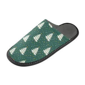 ALAZA Christmas Tree Green Snowflake Fuzzy Slippers for Women Men Warm Soft Lightweight Memory Foam House Slippers 6.5-7