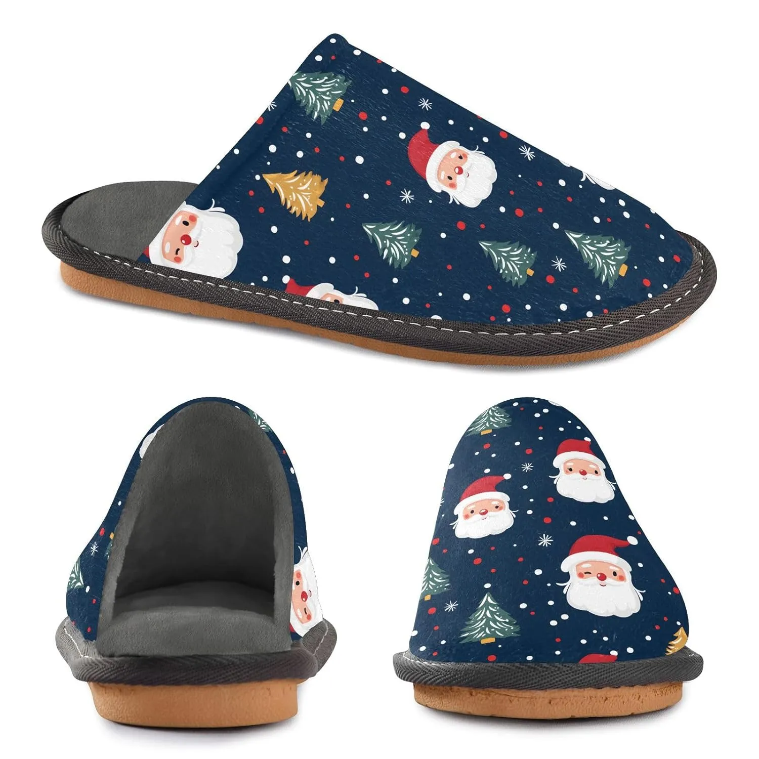 ALAZA Santa Claus Christmas Tree Snowflake Fuzzy Slippers for Women Men Warm Soft Lightweight Memory Foam House Slippers 4-5