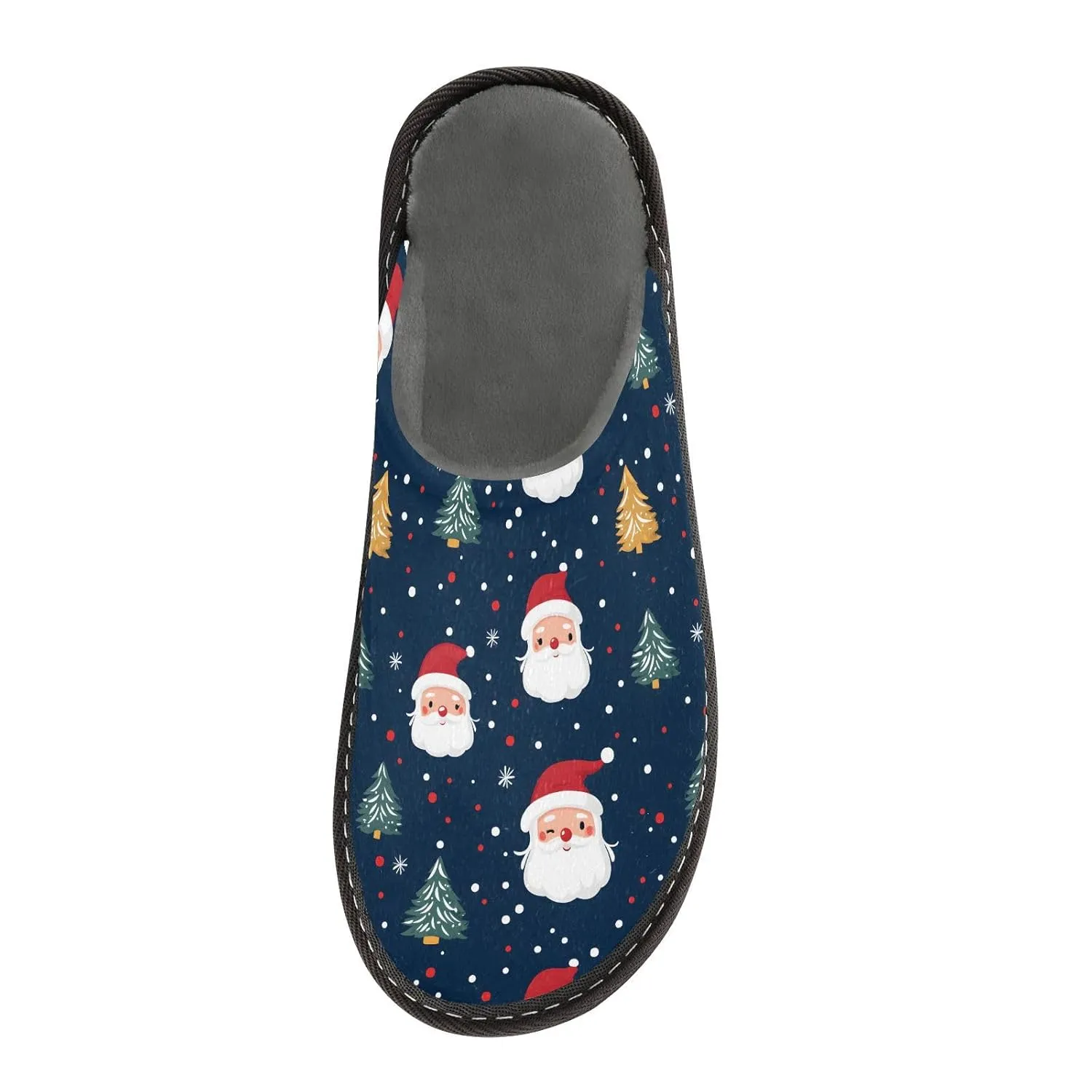 ALAZA Santa Claus Christmas Tree Snowflake Fuzzy Slippers for Women Men Warm Soft Lightweight Memory Foam House Slippers 4-5
