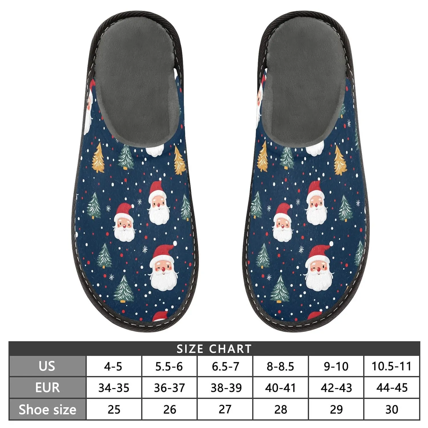 ALAZA Santa Claus Christmas Tree Snowflake Fuzzy Slippers for Women Men Warm Soft Lightweight Memory Foam House Slippers 4-5