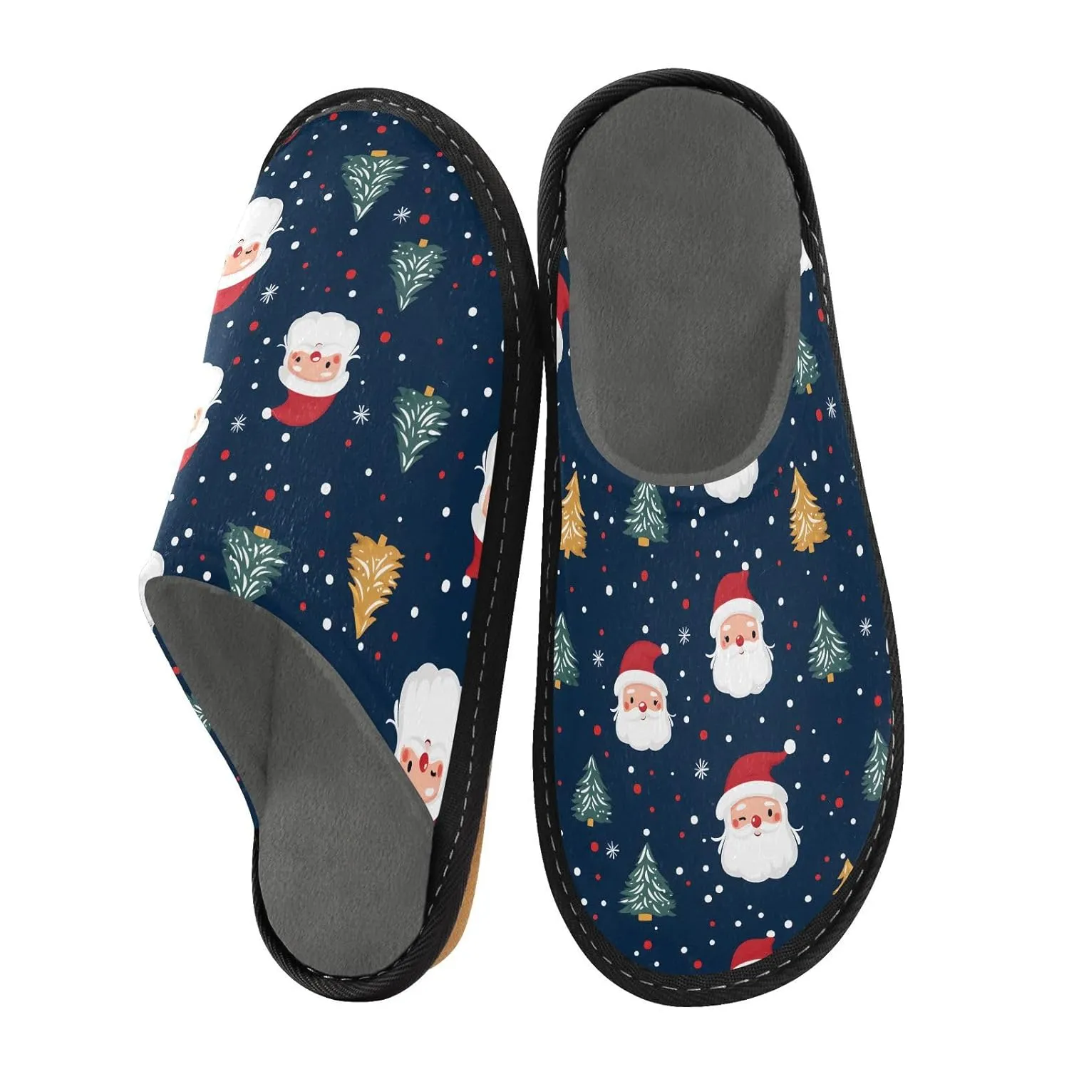 ALAZA Santa Claus Christmas Tree Snowflake Fuzzy Slippers for Women Men Warm Soft Lightweight Memory Foam House Slippers 4-5