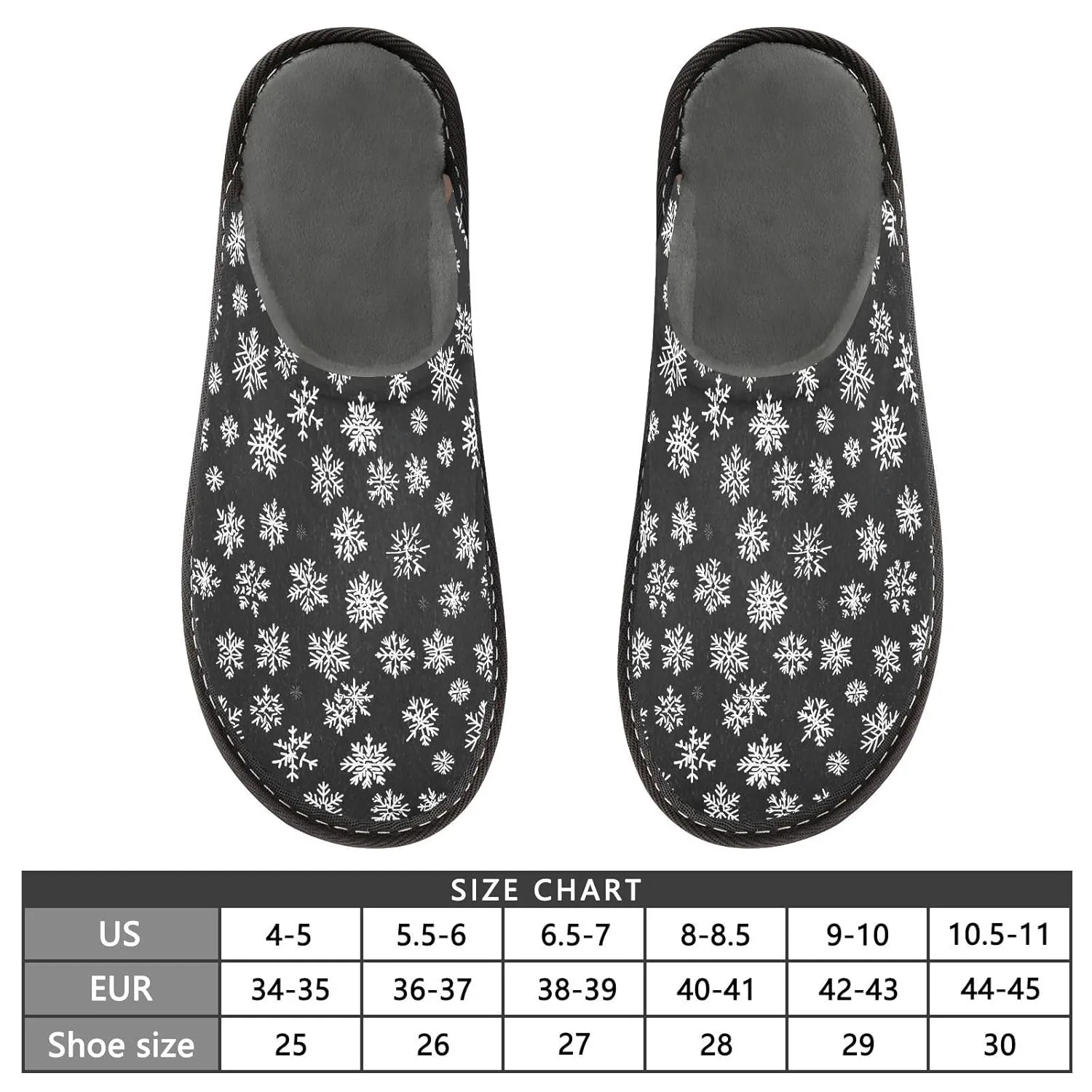 ALAZA White Black Christmas Snowflake Fuzzy Slippers for Women Men Warm Soft Lightweight Memory Foam House Slippers 4-5