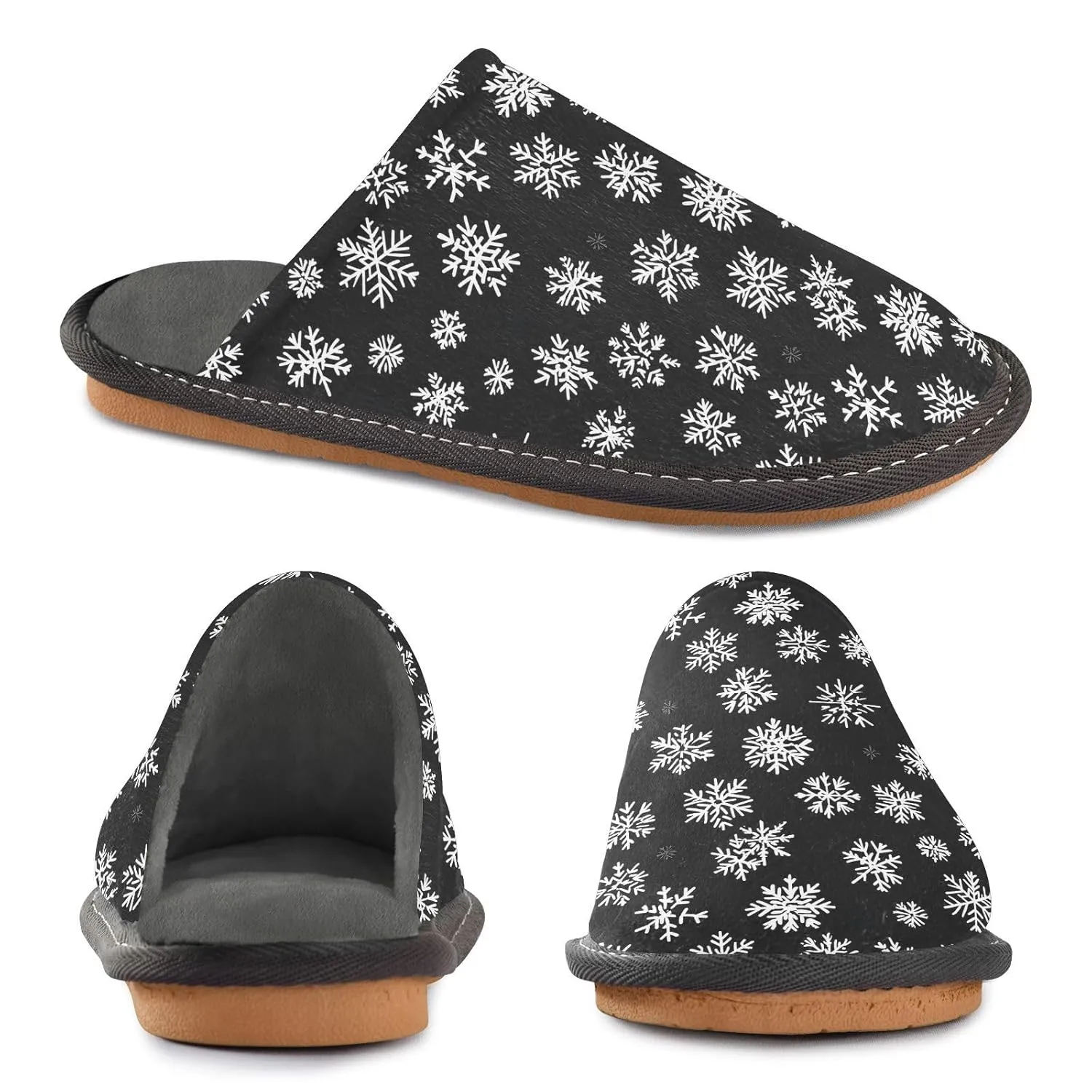 ALAZA White Black Christmas Snowflake Fuzzy Slippers for Women Men Warm Soft Lightweight Memory Foam House Slippers 4-5
