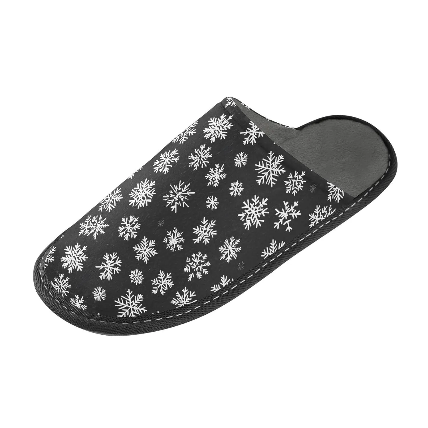 ALAZA White Black Christmas Snowflake Fuzzy Slippers for Women Men Warm Soft Lightweight Memory Foam House Slippers 4-5