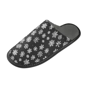ALAZA White Black Christmas Snowflake Fuzzy Slippers for Women Men Warm Soft Lightweight Memory Foam House Slippers 4-5