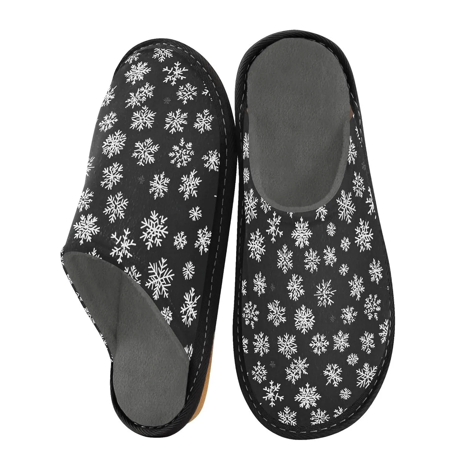 ALAZA White Black Christmas Snowflake Fuzzy Slippers for Women Men Warm Soft Lightweight Memory Foam House Slippers 4-5