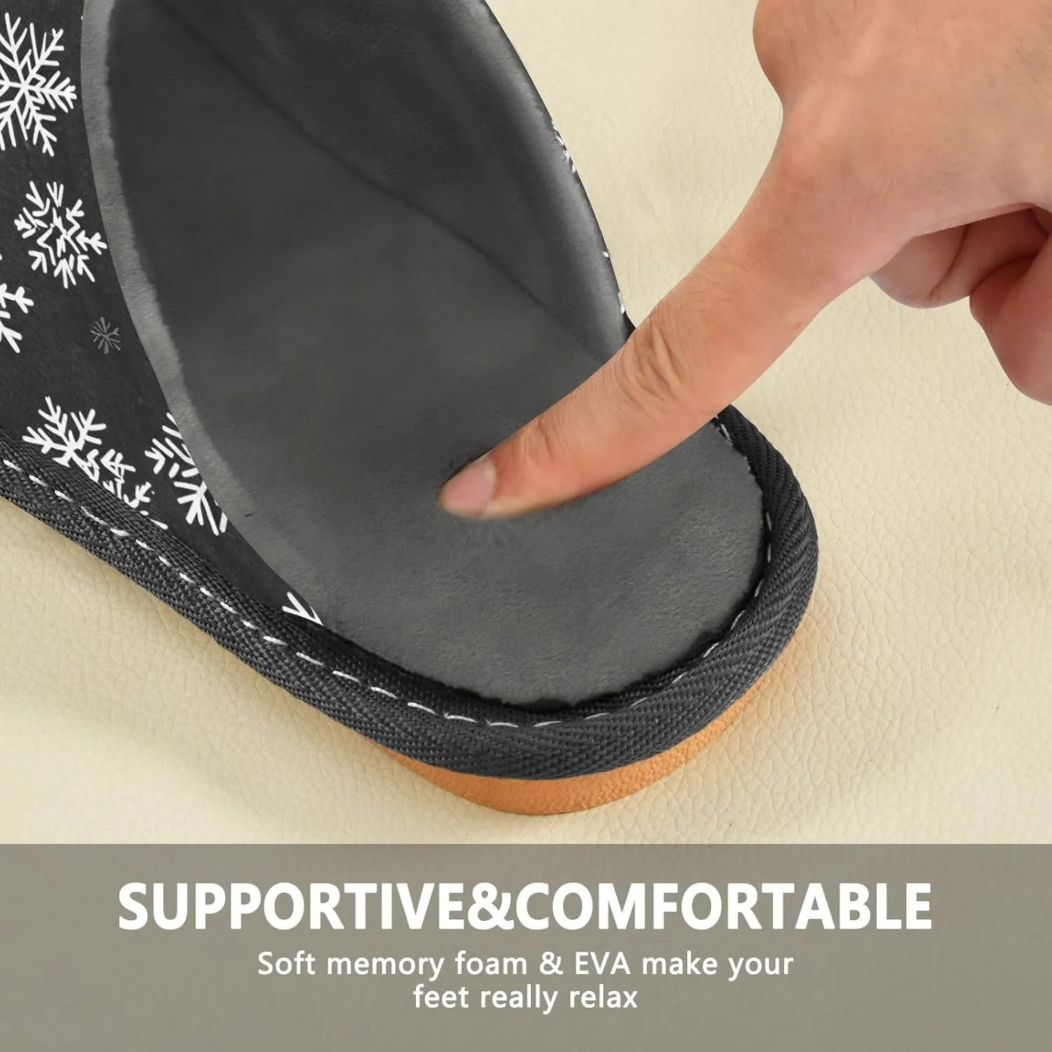 ALAZA White Black Christmas Snowflake Fuzzy Slippers for Women Men Warm Soft Lightweight Memory Foam House Slippers 4-5