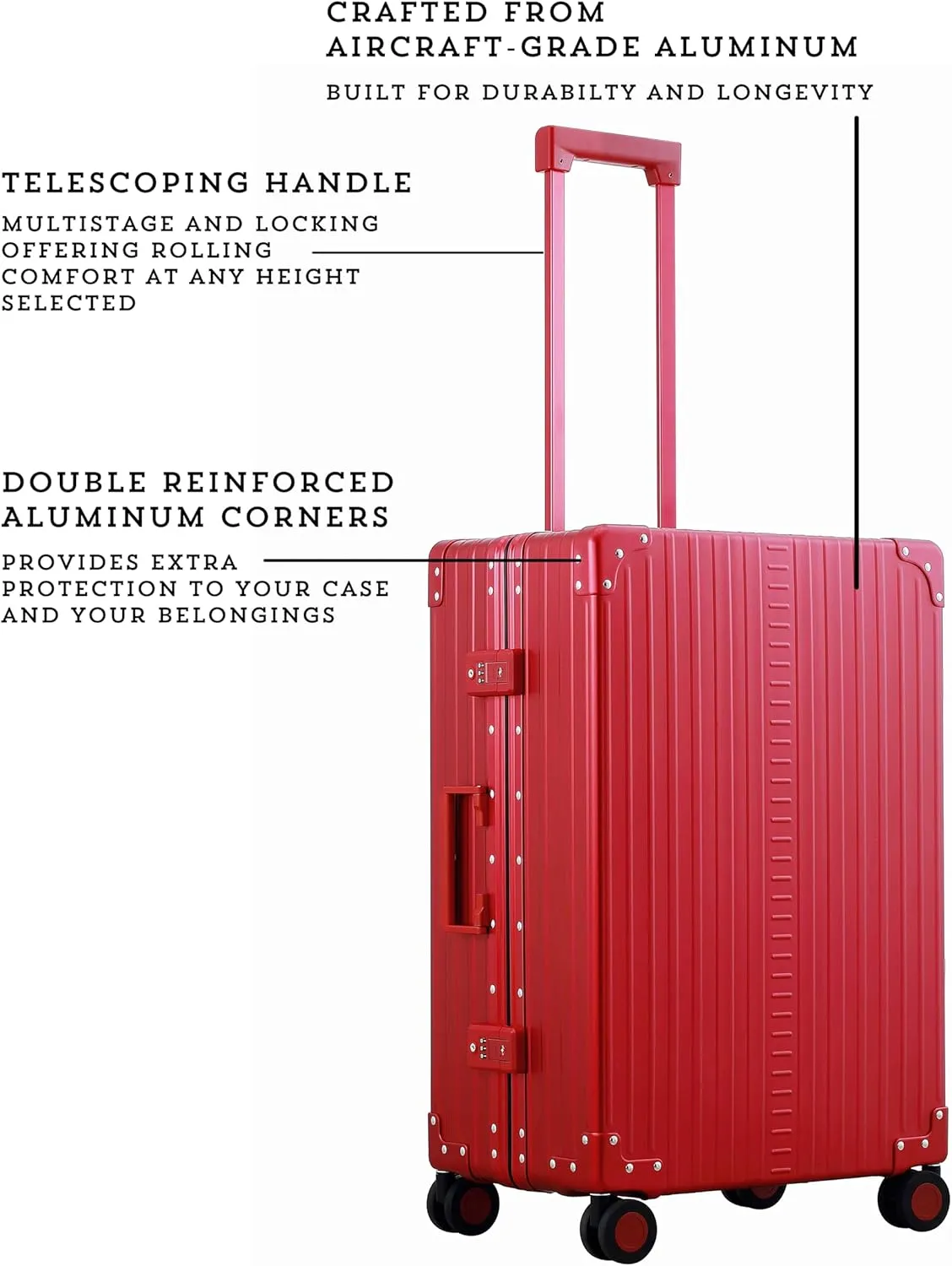 Aleon 26" Lightweight Aluminum Carry-On Luggage - Hardside Carry-On Suitcase, TSA Approved, Hard Shell Suitcase for Travel, Airline Approved Hard Spinner Wheels Luggage (Ruby)