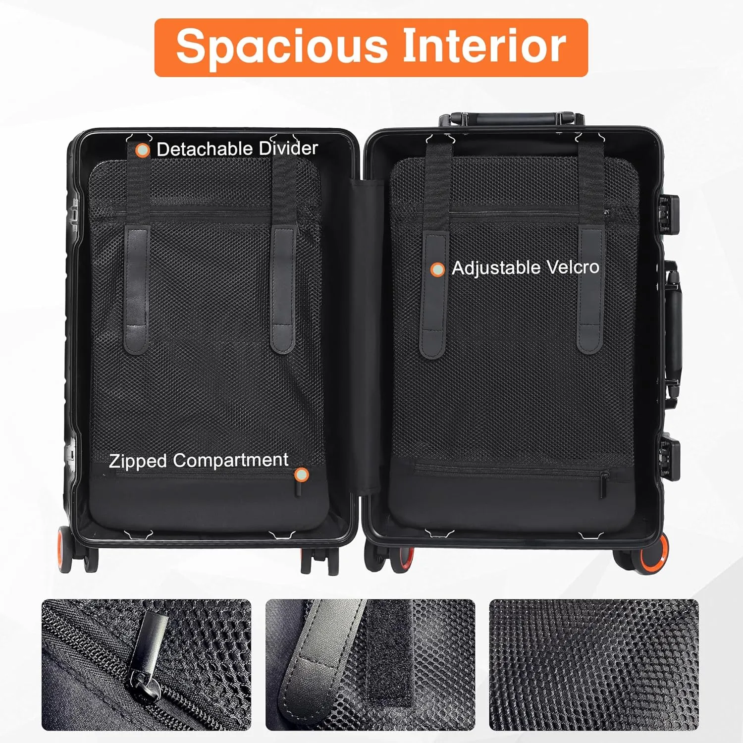 All Aluminum Carry On Luggage 22x14x9 Airline Approved，Zipperless Luggage Premium Aluminum Suitcase Luggage, Hard Shell Carry On Luggage with Spinner Wheels (black, 20inch)