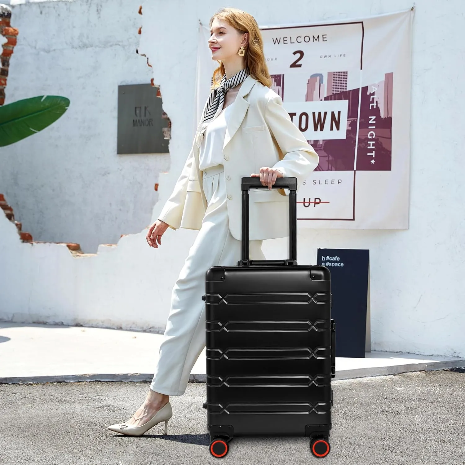 All Aluminum Carry On Luggage 22x14x9 Airline Approved，Zipperless Luggage Premium Aluminum Suitcase Luggage, Hard Shell Carry On Luggage with Spinner Wheels (black, 20inch)