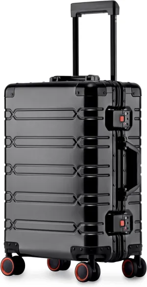 All Aluminum Carry On Luggage 22x14x9 Airline Approved，Zipperless Luggage Premium Aluminum Suitcase Luggage, Hard Shell Carry On Luggage with Spinner Wheels (black, 20inch)