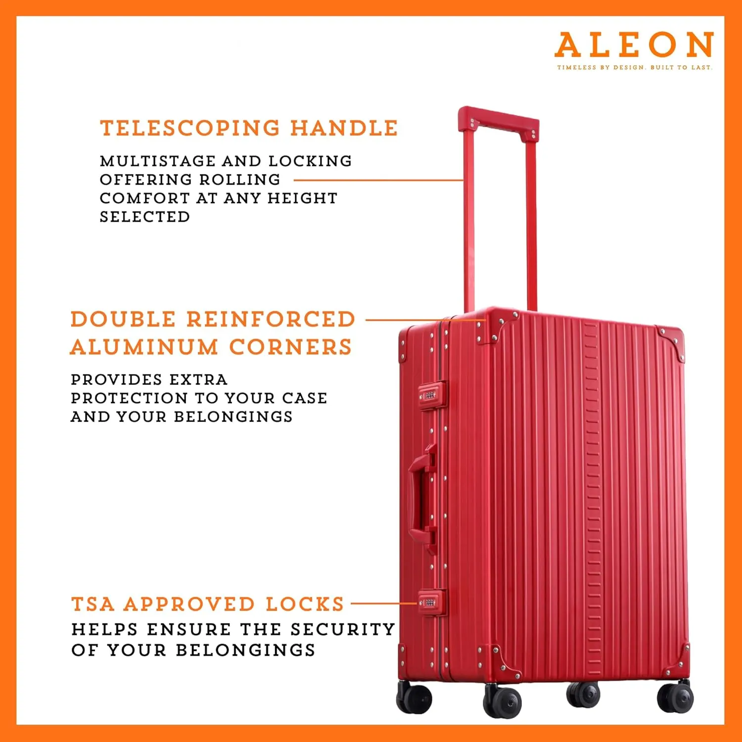 All Aluminum Lightwieght 26" Carry-On Luggage - Hardside Carry-On Suitcase, TSA Approved, Hard Shell Suitcase for Travel, Airline Approved Hard Spinner Wheels Luggage (Ruby)