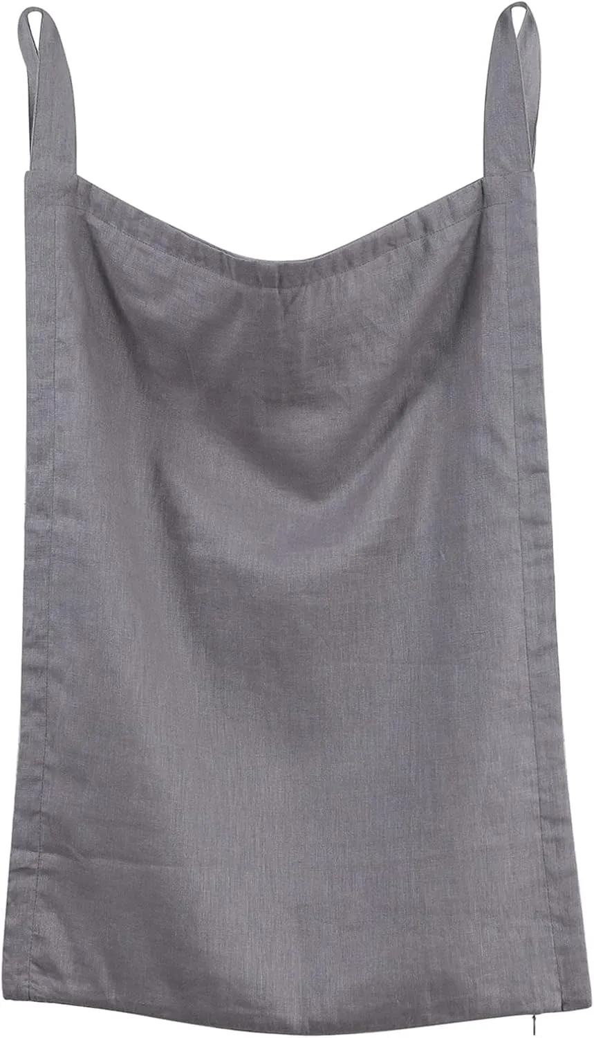 Amazhiyu Pure Linen Over The Door Laundry Hanging Hamper Bag with Bottom Zipper and Pockets Grey