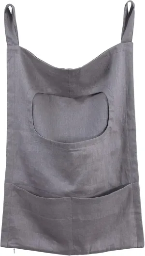 Amazhiyu Pure Linen Over The Door Laundry Hanging Hamper Bag with Bottom Zipper and Pockets Grey