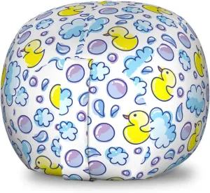 Ambesonne Cartoon Storage Toy Bag Chair, Watercolor Bubbles Water Droplets and a Funny Duck Repetitive Pattern, Stuffed Animal Organizer Washable Bag, Small Size, Yellow Lilac and Blue