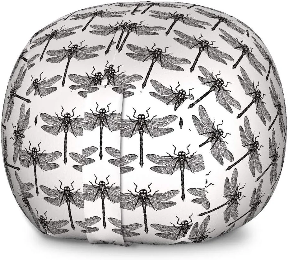 Ambesonne Entomology Storage Toy Bag Chair, Monochrome Interpretation of Repeating Dragonflies Drawn by Hand, Stuffed Animal Organizer Washable Bag, Large Size, Charcoal Grey and White