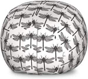 Ambesonne Entomology Storage Toy Bag Chair, Monochrome Interpretation of Repeating Dragonflies Drawn by Hand, Stuffed Animal Organizer Washable Bag, Large Size, Charcoal Grey and White