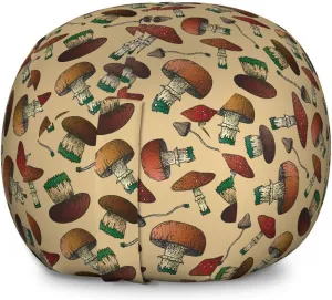 Ambesonne Forest Storage Toy Bag Chair, Digitally Generated Sketchy Mushrooms Concept Woodland Plantation, Stuffed Animal Organizer Washable Bag, Large Size, Pale Camel Multicolor