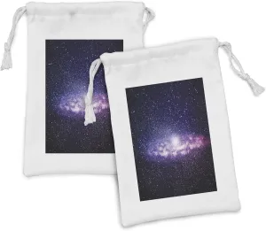 Ambesonne Galaxy Fabric Pouch Set of 2, Nebula Cloud in Milky Way Infinity in Interstellar Solar System Design Print, Small Drawstring Bag for Toiletries Masks and Favors, 9" x 6", Purple Dark Blue
