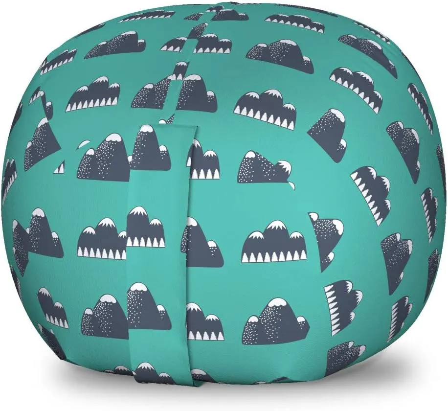 Ambesonne Geology Storage Toy Bag Chair, Mountain Silhouettes Nature Themed Outdoor Rock Snow, Stuffed Animal Organizer Washable Bag, Small Size, Dark Blue Dark Seafoam