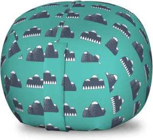 Ambesonne Geology Storage Toy Bag Chair, Mountain Silhouettes Nature Themed Outdoor Rock Snow, Stuffed Animal Organizer Washable Bag, Small Size, Dark Blue Dark Seafoam